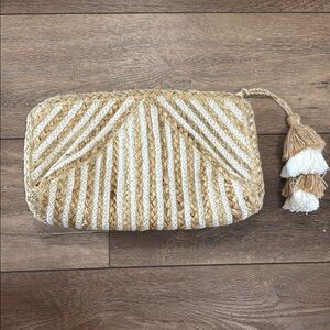 Shiraleah Tan and White Clutch with Textured Design